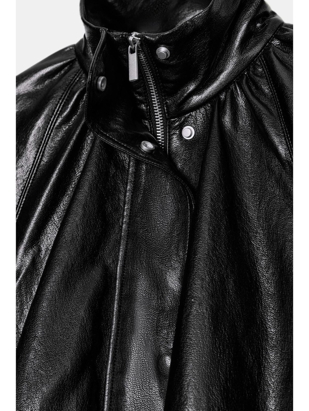 Zara Black Faux Leather High-Neck Jacket